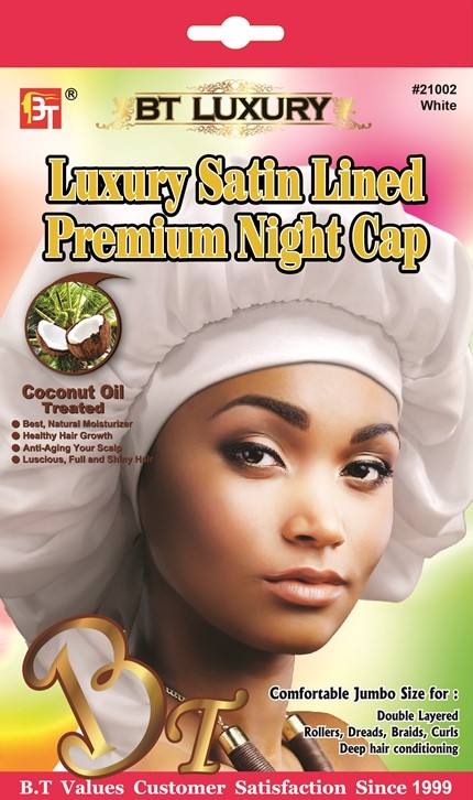 LUXURY SATIN LINED PREMIUM NIGHT CAP - (WHITE) 